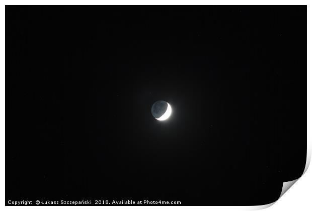 Moon's grey light against dark starry sky backgrou Print by Łukasz Szczepański