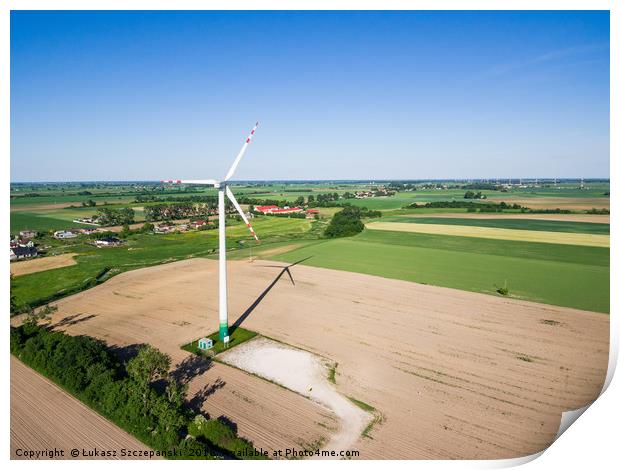 Aerial view of windmill at the countryside  Print by Łukasz Szczepański