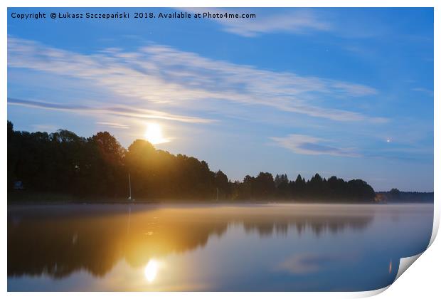 Full moon over the lake Print by Łukasz Szczepański