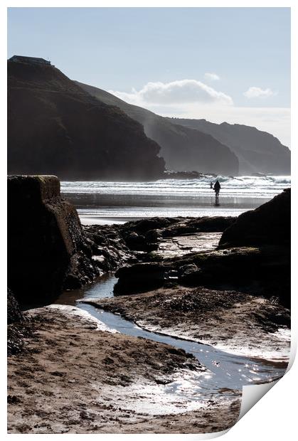Rocky silhouettes, Perranporth. Print by Linda Cooke