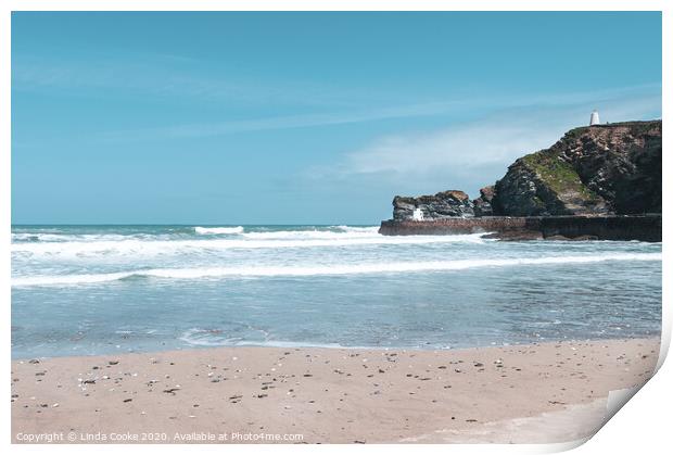 Calm Day at Portreath Print by Linda Cooke