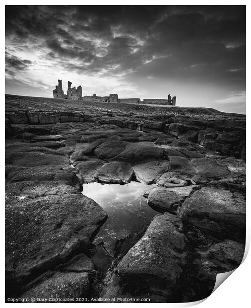 Dunstanburgh at Dusk Print by Gary Clarricoates