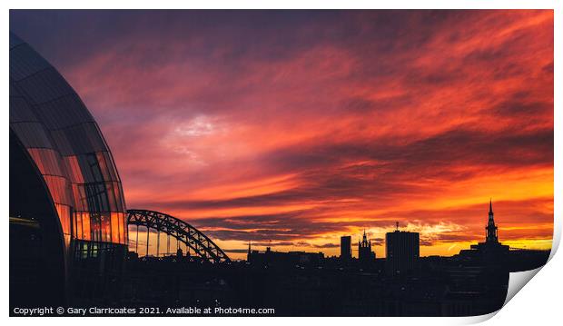 A Newcastle Skyline Sunset Print by Gary Clarricoates