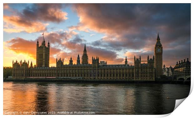 Houses of Parliament Sunset Print by Gary Clarricoates