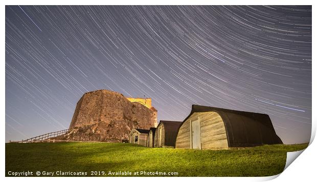 Star Trails at Holy Island Print by Gary Clarricoates