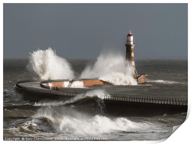 Stormy Waters at Sunderland Print by Gary Clarricoates