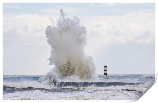 Huge Waves at Seaham Reaching the Sky Print by Gary Clarricoates