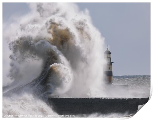 Stormy Seas at Seaham Print by Gary Clarricoates