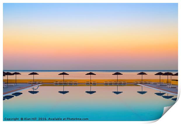 Serene Sunset over a becalmed swimming pool on Rho Print by Alan Hill