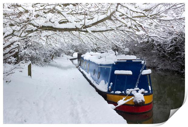 Deep snow lines a canal near Oxford Print by Alan Hill