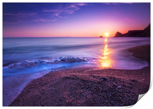 Serene South Dorset Beach and Sea at Sunset  Print by Alan Hill