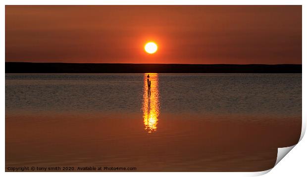 A sunset over a body of water Print by tony smith