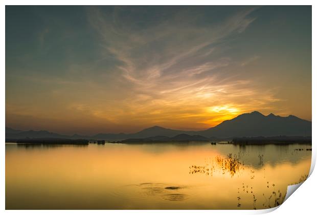 Sunset on the lake Print by Pham Do Tuan Linh