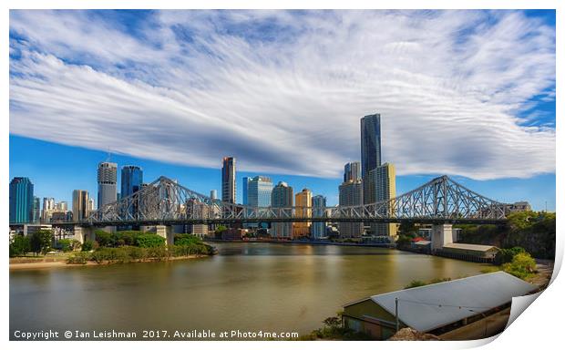 Brisbane city skyline with Story bridge Print by Ian Leishman