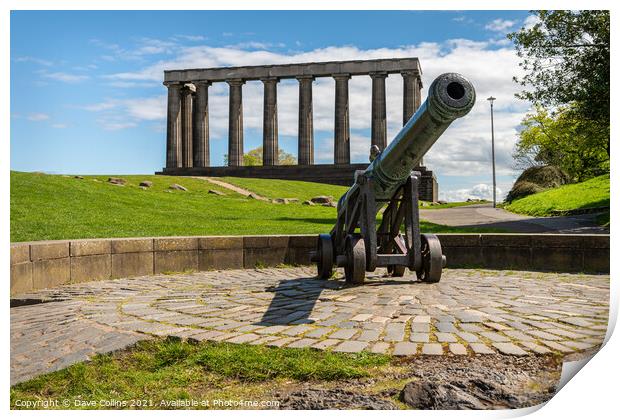 The Portuguese Cannon with the National Monument of Scotland in the background, Carlton Hill, Edinburgh, Scotland Print by Dave Collins