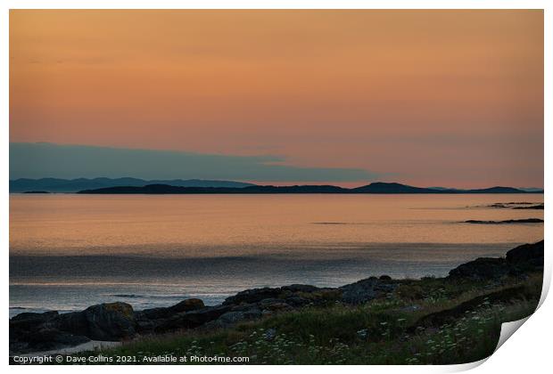 Sunset on the Mull of kintyre looking at the Isle of Islay in Argyll and Bute, Scotland Print by Dave Collins