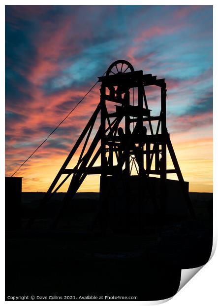 Silhouette at dusk of Magpie Mine in the Peak District, Derbyshire Print by Dave Collins