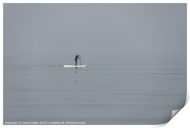 A woman on a paddle board in still waters in the mist of the Firth of Forth, Edinburgh, Scotland Print by Dave Collins