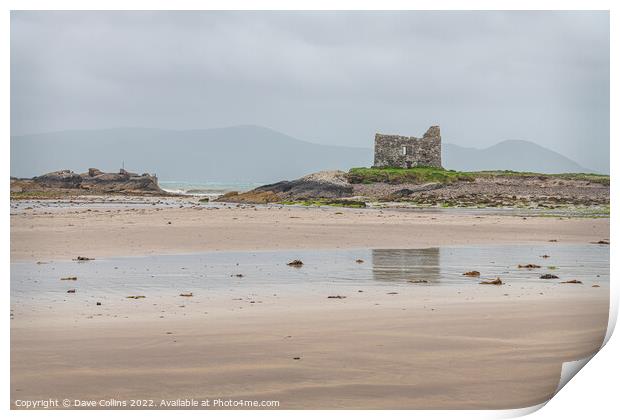 Ballinskelligs Castle from Ballinskelligs Beach at low tide, County Kerry, Ireland Print by Dave Collins