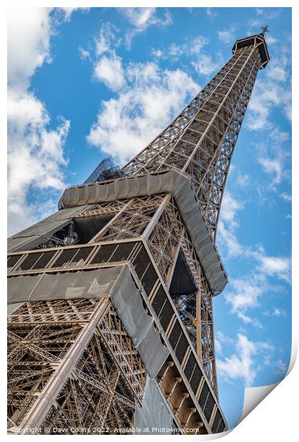 Quirky angle looking up at the Eiffel Tower, Paris, France Print by Dave Collins