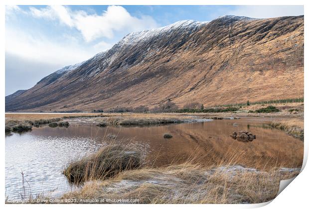 The meeting point of River Etive and the Loch Etive on a frosty morning in the Highlands, Print by Dave Collins