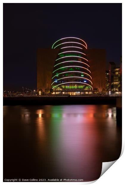 The lights of the Dublin Convention Centre reflected in the river Liffey at night Print by Dave Collins