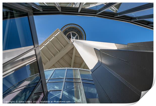 The Space Needle looking up through the entrance canopy, Seattle, Washington, USA Print by Dave Collins