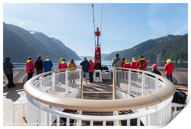Passengers on the bow of the Hurtigruten Expedition Ship Roald Amnundsen, Alaska, USA Print by Dave Collins