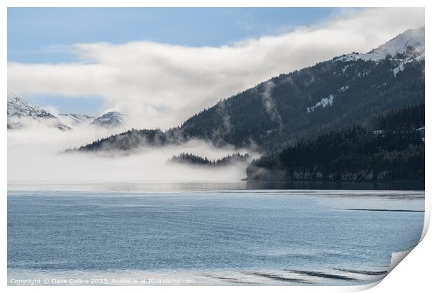 Fog on the mountains and sea in Passage Canal, Whittier, Alaska USA Print by Dave Collins
