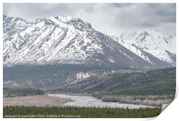 Matanuska River with snow covered mountains behind in Alaska, USA Print by Dave Collins