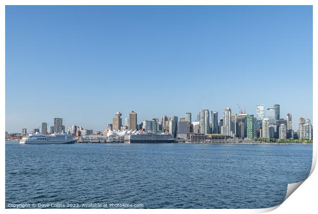 The Silver Whisper and Queen Elizabeth cruise ships docked at the Cruise Line Terminal with the downtown  skyscrapers, Vancouver, Canada Print by Dave Collins