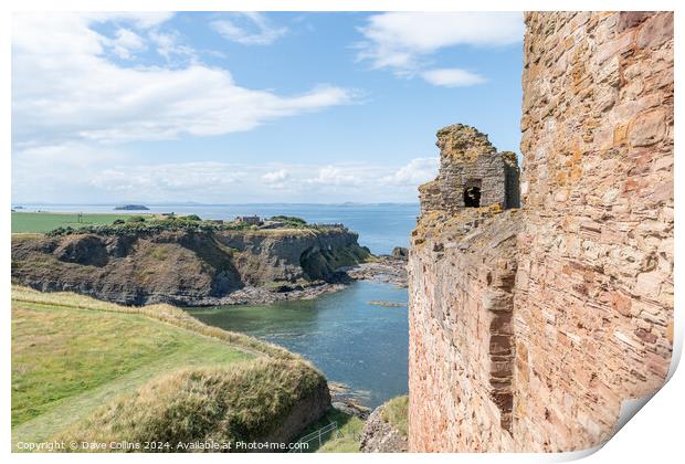 The North West wall of Tantallon Castle with Gin Head on the East Lothian coast line beyond, North Berwick, East Lothian, Scotland Print by Dave Collins