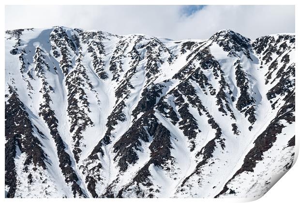 Partly snow covered mountains during spring, Alaska, USA Print by Dave Collins