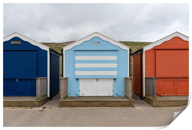 Colourful beach huts shut for winter, Gorleston, Norfolk, England Print by Dave Collins