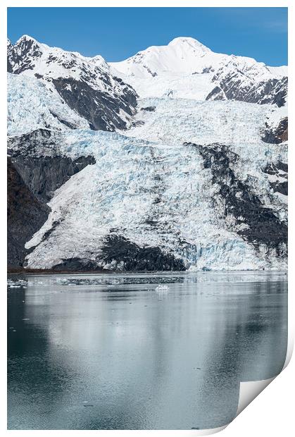 Tidewater Glacier reflected in the calm waters of College Fjord, Alaska, USA Print by Dave Collins