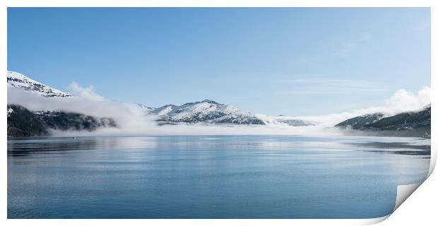 Fog on the mountains and sea in Passage Canal, Whittier, Alaska USA Print by Dave Collins