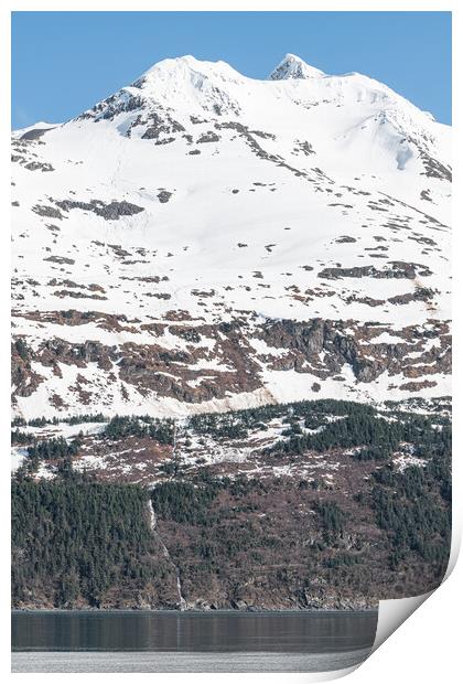 Melt water running down the side of a snow covered mountain, Whittier, Alaska, USA Print by Dave Collins