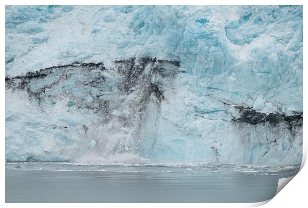 Ice falling from the front of a Tidewater Glacier, Alaska, USA Print by Dave Collins