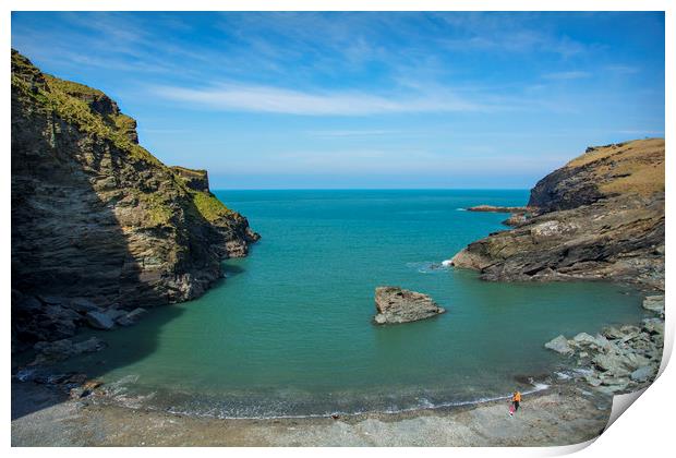 Tintagel Haven, on the Eastern side of Tintagel Print by Dave Collins