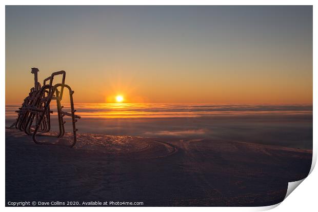 Arctic Sun over mist and Ski Rack, Yllas, Finland Print by Dave Collins