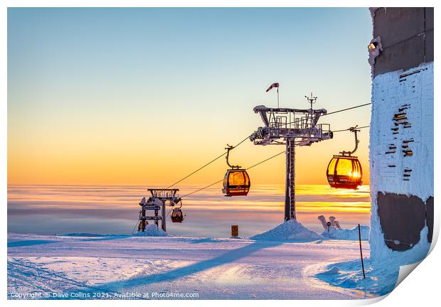 Cable Car Passes Setting Sun, Yllas, Finland Print by Dave Collins