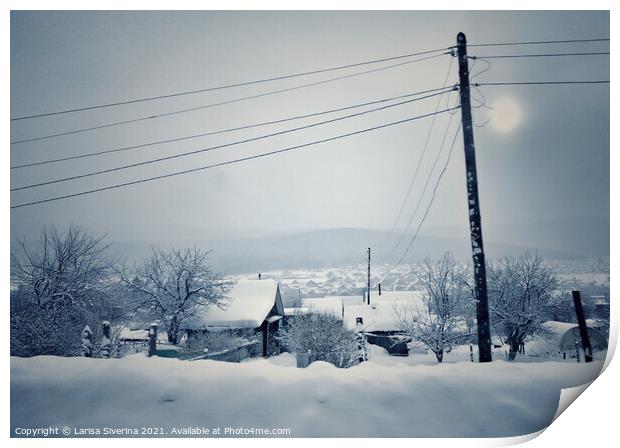 Winter village Print by Larisa Siverina