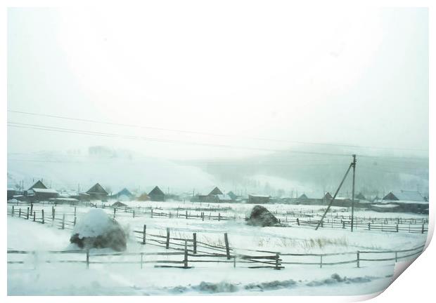 Rural winter landscape Print by Larisa Siverina