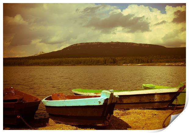 Boats on a lake Print by Larisa Siverina