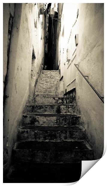 Narrow stairs, town Atrani, Italy Print by Larisa Siverina