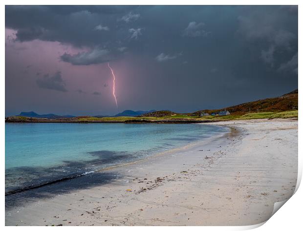  Sunset and Lightning at Mellon Udrigle Beach Print by Colin Allen
