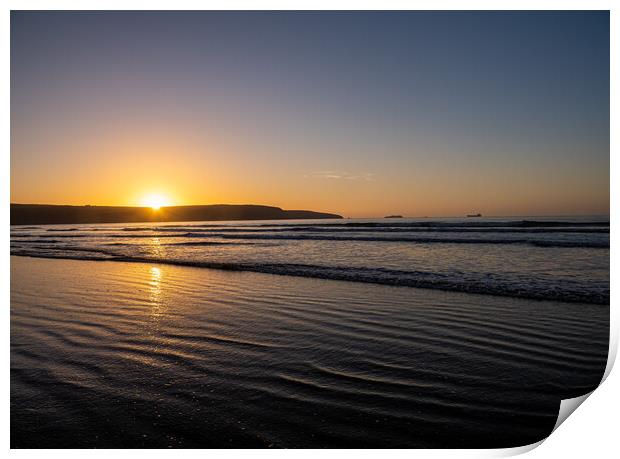 Broad Haven Beach at Sunset. Print by Colin Allen