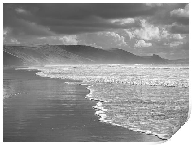 Storm at Newgale, Pembrokeshire. Black and White. Print by Colin Allen