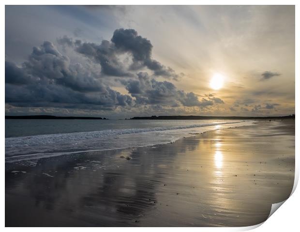 Sunset on the South Beach, Tenby. Print by Colin Allen