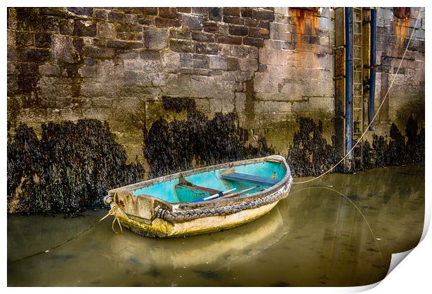 The Blue Boat in Tenby Harbour. Print by Colin Allen